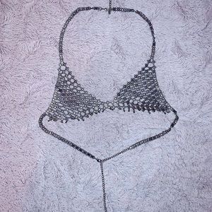 Silver Metal Chain Bra